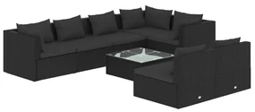 vidaXL 8-delige Loungeset met kussens poly rattan zwart