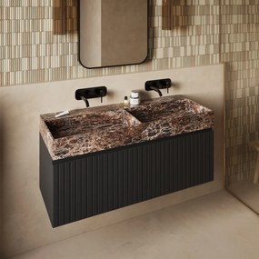 Fontana Dark Emperador badmeubel 120cm mat zwart met ribbelfront zonder kraangaten