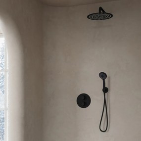 Saniclear Nero inbouwregendouche 30cm rond met wandarm en 3 standen handdouche zwart mat