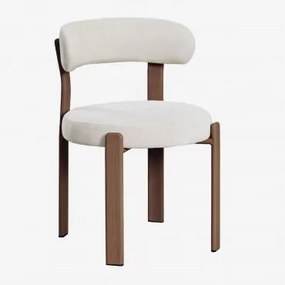 Set Van 2 Gestoffeerde Eetkamerstoelen Met Ijzeren Frame Jolie Chenille Crèmebeige & Donkerbruin Hout - Sklum