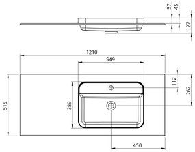 Sapho Brahea wastafel 120x50cm solid surface wit mat met brede rand en kraangat rechts