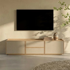 Tv-meubel Eiken Met Stoffen Deuren 150 Cm - 150x40x40cm.