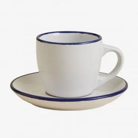 Verpakking Van 2 Ronilena Aardewerk Koffiekopjes Met Schoteltjes, 9 Cl Ken Blauw - Gardenia Wit - Sklum