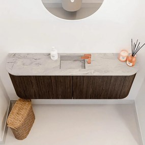 Mondiaz Joya DLux 115cm toiletmeubel ronding links/rechts walnut met wastafel faye midden 1 kraangat glace