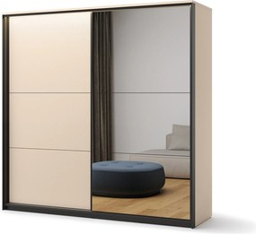 Kledingkast Virmoro 100, Beige, Zwart, 221x220x68cm, 223 kg, Kledingkast deuren: Schuivend