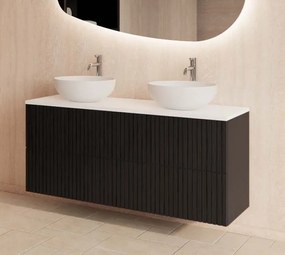 Gliss Design Hybris badkamermeubel met ribbelfront en wit glans toppaneel 120cm black veneer