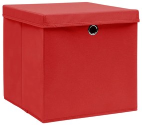 vidaXL Opbergboxen met deksels 10 st 32x32x32 cm stof rood