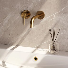 Brauer Stripe inbouw wastafelkraan ColdStart met gebogen uitloop en rozetten model A2 messing geborsteld PVD