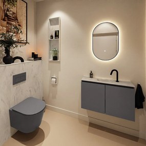 Mondiaz Ture DLux toiletmeubel 80cm dark grey met wastafel opalo midden met kraangat