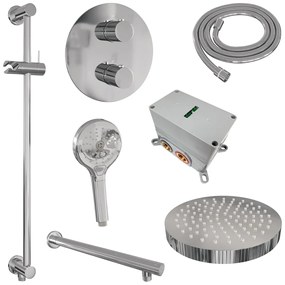 Brauer Stripe inbouw regendouche rond met 25cm hoofddouche, rond met rechte muurarm, glijstang en 3 standen handdouche set 46 chroom
