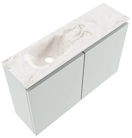 Mondiaz Ture DLux toiletmeubel 80cm greey met wastafel frappe links met kraangat