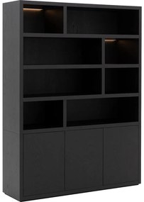 Goossens Buffetkast Barcelona, 3 deuren 8 open vakken, zwart eiken, 158 x 212 x 45 cm, stijlvol landelijk