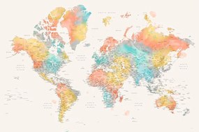 Kaart Detailed colorful watercolor world map, Fifi, Blursbyai