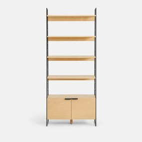 Boekenkast van gefineerd eikenhout en roestvrij staal, hoogte 190 cm, WATFORD