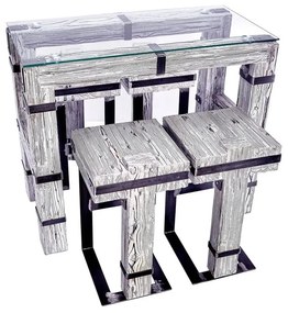 CHYRKA® Eettafel woonkamer tafel DROHOBYCZ kruk loft vintage bar industrieel design handgemaakt hout glas metaal