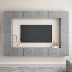 vidaXL 8-delige Tv-meubelset spaanplaat betongrijs