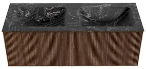 Mondiaz Kurve-dlux 120cm badmeubel walnut met 1 lade en wastafel leaf dubbel 2 kraangaten lava