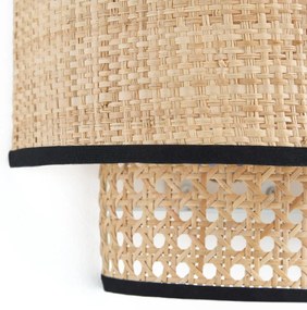 Dubbele wandlamp in rotanriet en raffia, Dolkie