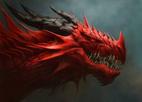 Ilustratie Red dragon head digital painting., Refluo