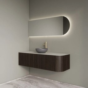 Gliss Design Alluro badmeubel ribbelfront met ronding rechts 140cm ebony en wit marmer toppaneel