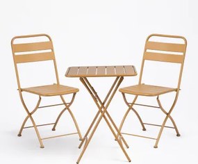 Set Van Vierkante Tafel 60x60 Cm Inklapbaar En 2 Inklapbare Keukenzitjes Van Staal Janti Mosterd - Sklum