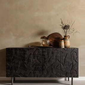 BePureHome Counter Zwart Dressoir Houtsnijwerk - 160x40x83cm.