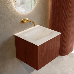 Mondiaz Kurve-dlux 50cm badmeubel ruby met 1 lade en wastafel grunne midden zonder kraangat ostra