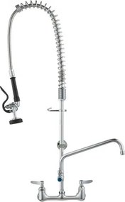 VEVOR Commerciële kraan met voorspoeldouche, hoogte 915, draaibare uitloop 30,5 cm, aan de muur gemonteerde keukenkraan, messing unit met uittrekbare sproeier, voor 1/2/3-cabine wastafel