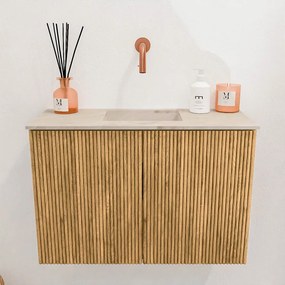 Mondiaz Joya DLux 60cm toiletmeubel oak met wastafel faye midden zonder kraangat frappe