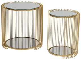 Kare Design Wire Double Ronde Bijzettafel Set Met Glas Goud - 45 X 45cm.