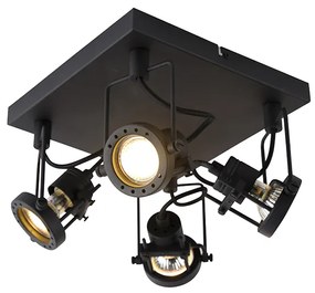 Industriële Spot / Opbouwspot / Plafondspot zwart 4-lichts - Suplux Industriele / Industrie / Industrial GU10 vierkant Binnenverlichting Lamp