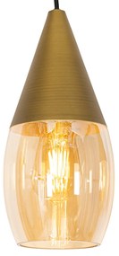 Eettafel / Eetkamer Moderne hanglamp goud met amber glas 4-lichts - Drop Modern E27 Binnenverlichting Lamp