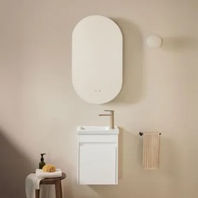Badkamermeubelset In Hout Met Geïntegreerde Wastafel Narek Wit & Ovaal Met Opbergruimte Zwart 50x90 Cm Oricsa & Goud ↑20 Cm - Sklum