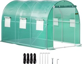 VEVOR Overspannen Dakkas, 3,45x1,95x1,92 m Foliekas, Gegalvaniseerd Stalen Frame en PE Dekzeil Kastunnel, Waterdicht UV-bestendig Tomatenkas, Inlooptunnelkas voor het Kweken van Groentenbloemen, Groen