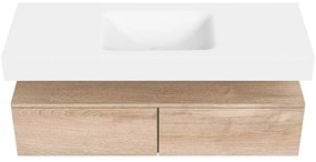 Zaro Alan badmeubel 130cm washed oak 2 lades met vrijhangende wastafel cloud midden zonder kraangat talc