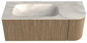 Mondiaz Kurve-dlux 115cm badmeubel ronding rechts dusk met 1 lade en deur en wastafel big small links zonder kraangat ostra