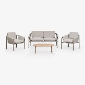 Tuinset Met 2-zitsbank, 2 Gestoffeerde Fauteuils En Salontafel Van Zunika-staal Moka Bruin - Sklum