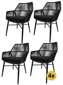 Set van 4 Chianti dining tuinstoel zwart rope