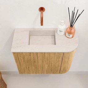Mondiaz Joya DLux 50cm toiletmeubel ronding rechts oak met wastafel faye links zonder kraangat meli