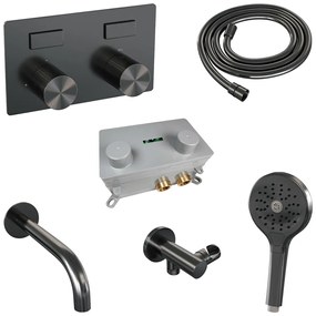 Brauer Stripe inbouw badkraan met drukknoppen en 3 standen handdouche gunmetal geborsteld PVD