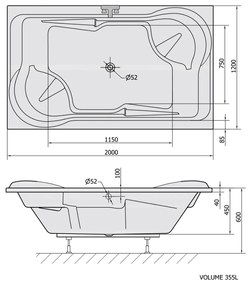 Polysan Duo rechthoekig bad 200x120x45cm wit