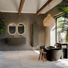 Mondiaz Kurve-dlux 120cm badmeubel shadow met 1 lade en wastafel leaf dubbel zonder kraangat lava