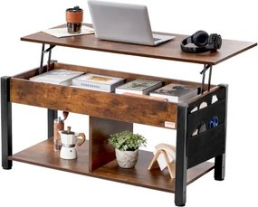 VEVOR salontafel met opklapbaar blad, rechthoekige salontafel van 41,7 inch met extra opbergvakken, opvouwbare salontafel voor de woonkamer, bruin