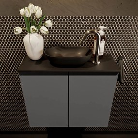 Mondiaz Fowy toiletmeubel 60cm dark grey met zwarte waskom midden en kraangat