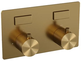Brauer Gold Carving thermostatische inbouw badkraan met uitloop en 3 standen handdouche set 4 messing geborsteld PVD