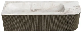Mondiaz Kurve-dlux 145cm badmeubel ronding rechts shadow met 1 lade en deur en wastafel big large links zonder kraangat frappe
