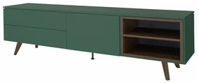 Tenzo Plain Mat Groen Tv-meubel Met Walnoot Open Vak - 210x45x57cm.