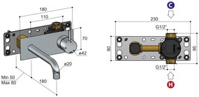 Hotbath Cobber inbouw wastafelkraan 18cm met plaat gepolijst messing