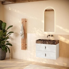 Muebles Murcia badmeubel ribbelfront 80cm wit mat met Dark Emperador wastafel zonder kraangat