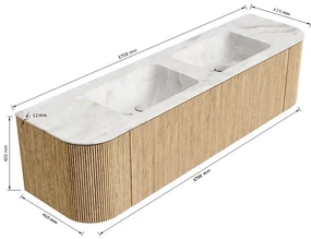 Mondiaz Kurve-dlux 170cm badmeubel ronding links/rechts oak met 1 lade en 2 deuren en wastafel leaf dubbel zonder kraangat opalo